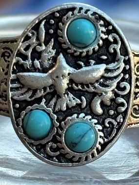 💗💗💗Stamped 925 untested Turquoise and Silver Dove Statement Ring - size 10.5